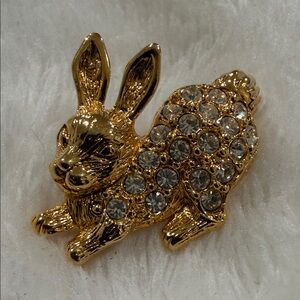 Avon Gold Rabbit Brooch with Clear Gems